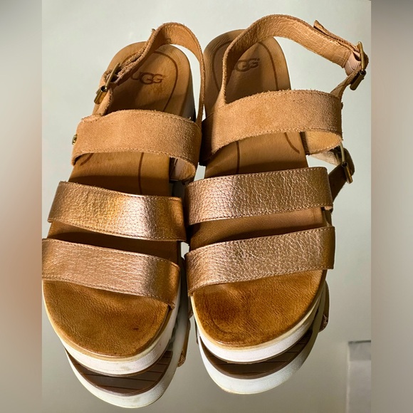 SOLD ALREADY -New ugg Braelynn Platform Sandal shoes metallic SZ 8 leather rose - Picture 4 of 5
